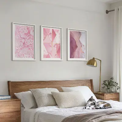 Fotowand met geometrische roze pioenrozen