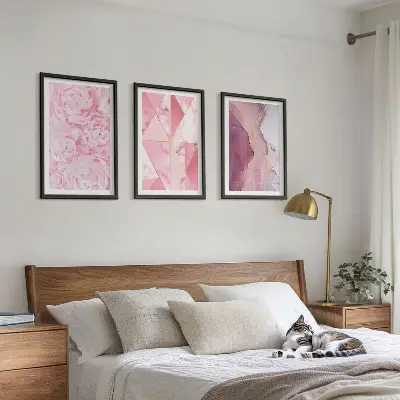 Fotowand met geometrische roze pioenrozen