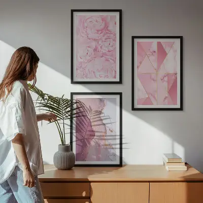 Fotowand met geometrische roze pioenrozen