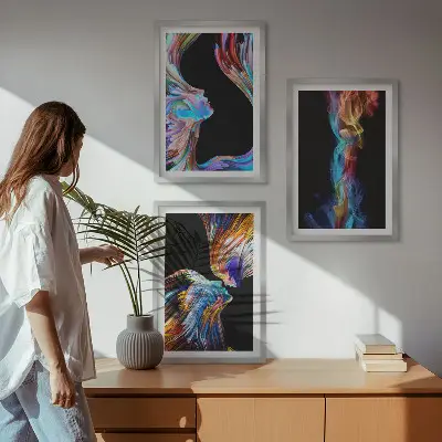 Wanddecoratieset met schilderijen abstracte kleurrijke gezichten