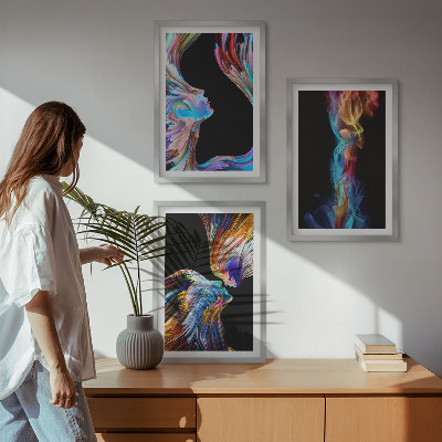 Wanddecoratie set schilderijen Kolorowe twarze abstrakcje