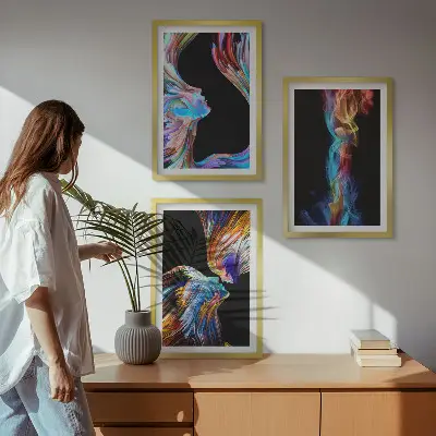 Wanddecoratieset met schilderijen abstracte kleurrijke gezichten