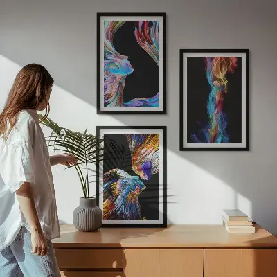Wanddecoratieset met schilderijen abstracte kleurrijke gezichten