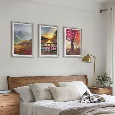 Wanddecoratieset schilderijen berglandschappen per fiets