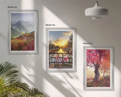 Wanddecoratieset schilderijen berglandschappen per fiets