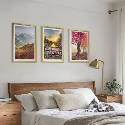 Wanddecoratieset schilderijen berglandschappen per fiets