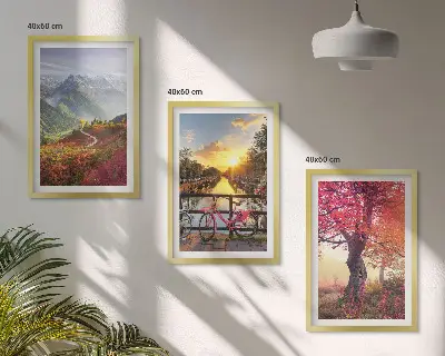 Wanddecoratieset schilderijen berglandschappen per fiets