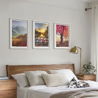 Wanddecoratieset schilderijen berglandschappen per fiets