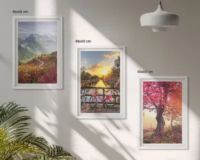 Wanddecoratieset schilderijen berglandschappen per fiets