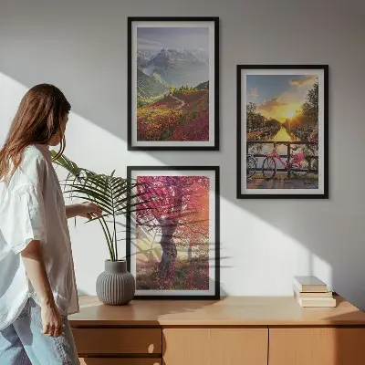 Wanddecoratieset schilderijen berglandschappen per fiets