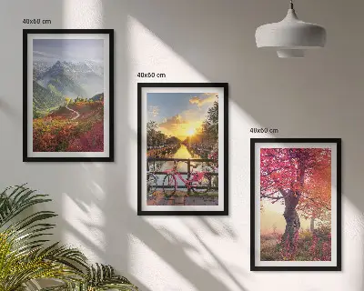 Wanddecoratieset schilderijen berglandschappen per fiets