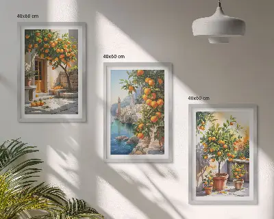 Wanddecoratie set schilderijen schilderij met geschilderde citrusvruchten en landschappen