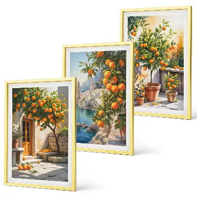Wanddecoratie set schilderijen schilderij met geschilderde citrusvruchten en landschappen