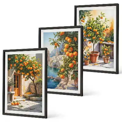 Wanddecoratie set schilderijen schilderij met geschilderde citrusvruchten en landschappen