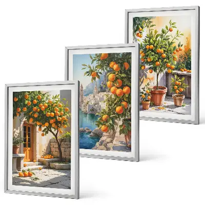 Wanddecoratie set schilderijen schilderij met geschilderde citrusvruchten en landschappen