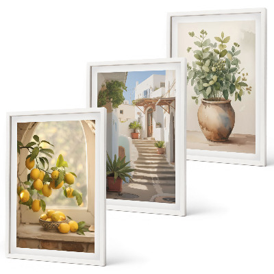 Wanddecoratie set schilderijen Cytryny w wazonie rośliny