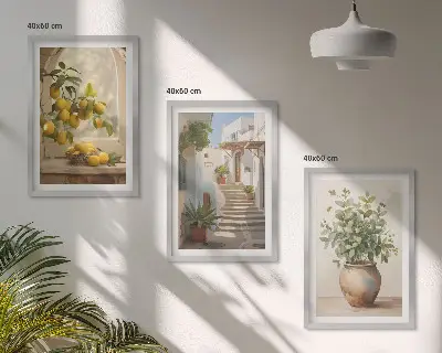Wanddecoratieset schilderijen citroenen in een vaas met planten