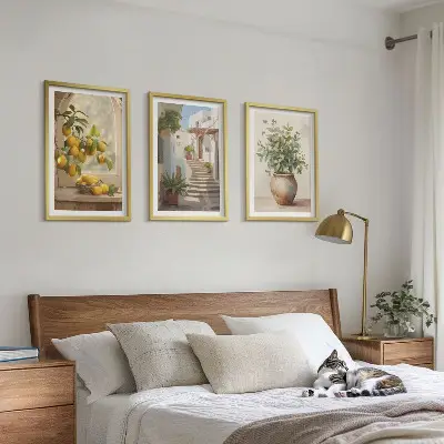 Wanddecoratieset schilderijen citroenen in een vaas met planten