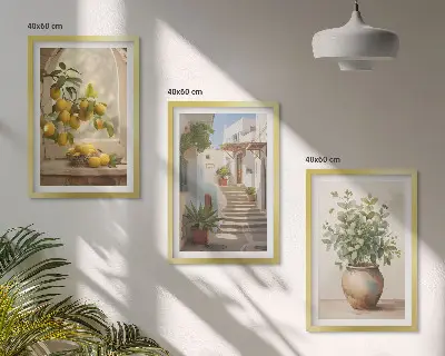 Wanddecoratieset schilderijen citroenen in een vaas met planten