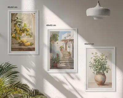 Wanddecoratieset schilderijen citroenen in een vaas met planten