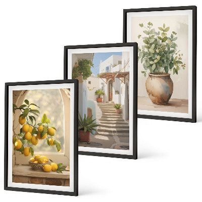 Wanddecoratie set schilderijen Cytryny w wazonie rośliny