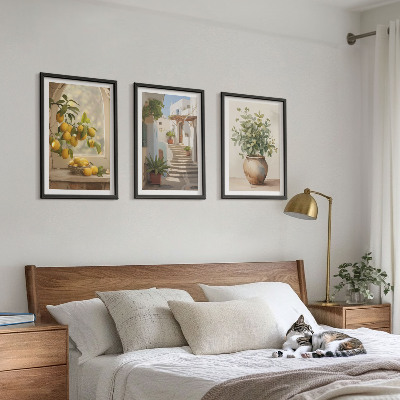 Wanddecoratie set schilderijen Cytryny w wazonie rośliny