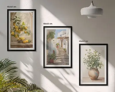Wanddecoratieset schilderijen citroenen in een vaas met planten