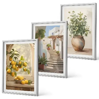 Wanddecoratieset schilderijen citroenen in een vaas met planten