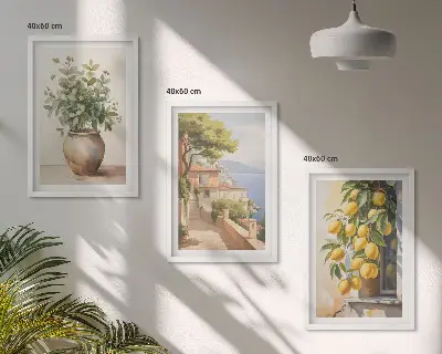 Fotowand bloemen in een vaas met citroenen aan de zee