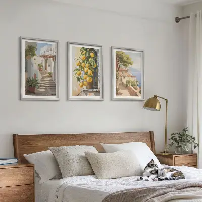 Wanddecoratie set schilderijen met uitzicht op citroenen en de zee