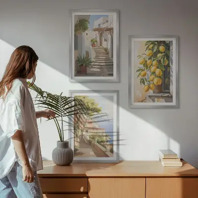 Wanddecoratie set schilderijen met uitzicht op citroenen en de zee