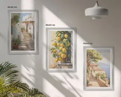 Wanddecoratie set schilderijen met uitzicht op citroenen en de zee