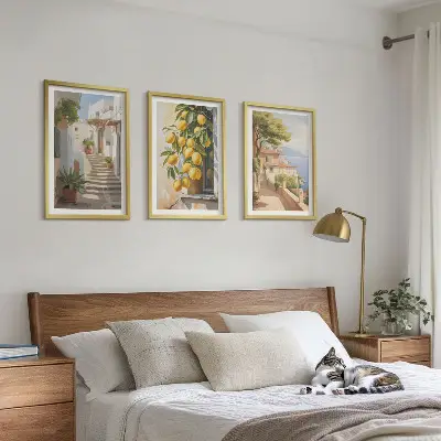 Wanddecoratie set schilderijen met uitzicht op citroenen en de zee