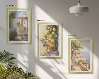Wanddecoratie set schilderijen met uitzicht op citroenen en de zee