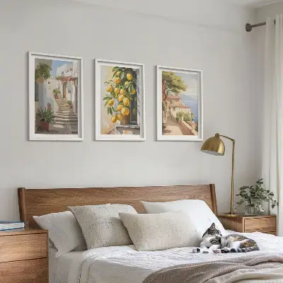 Wanddecoratie set schilderijen met uitzicht op citroenen en de zee