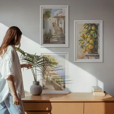 Wanddecoratie set schilderijen met uitzicht op citroenen en de zee