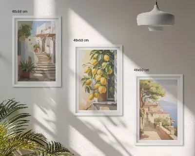 Wanddecoratie set schilderijen met uitzicht op citroenen en de zee