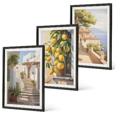 Wanddecoratie set schilderijen met uitzicht op citroenen en de zee