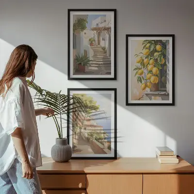 Wanddecoratie set schilderijen met uitzicht op citroenen en de zee