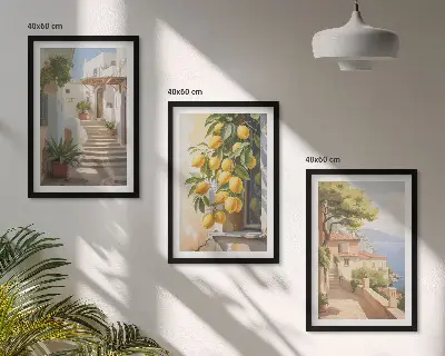 Wanddecoratie set schilderijen met uitzicht op citroenen en de zee