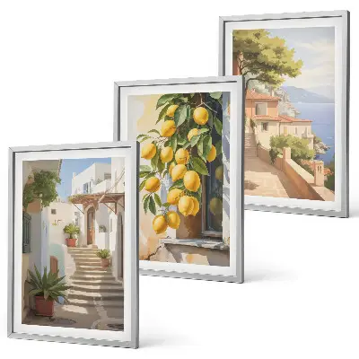 Wanddecoratie set schilderijen met uitzicht op citroenen en de zee
