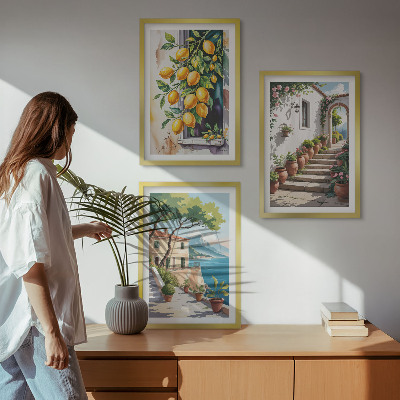 Wanddecoratie set schilderijen Cytryny kwiaty widoki morze