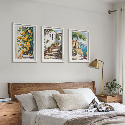 Wanddecoratie set schilderijen Cytryny kwiaty widoki morze