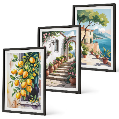 Wanddecoratie set schilderijen Cytryny kwiaty widoki morze