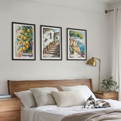 Wanddecoratie set schilderijen Cytryny kwiaty widoki morze