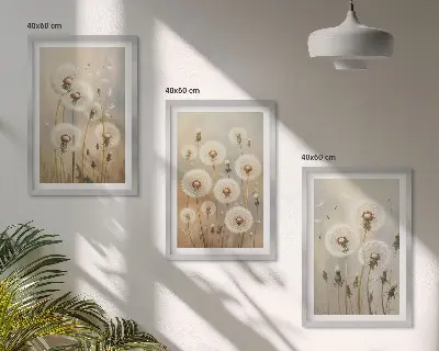 Fotowand witte paardenbloemen op een lichte achtergrond