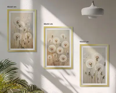 Fotowand witte paardenbloemen op een lichte achtergrond
