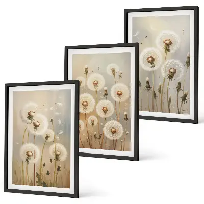 Fotowand witte paardenbloemen op een lichte achtergrond