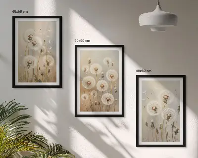 Fotowand witte paardenbloemen op een lichte achtergrond