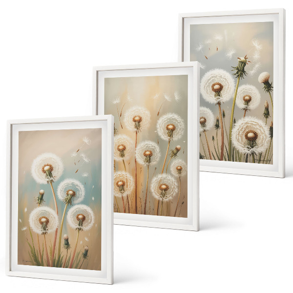 Wanddecoratie set schilderijen Kwiaty dmuchawców pastelowo